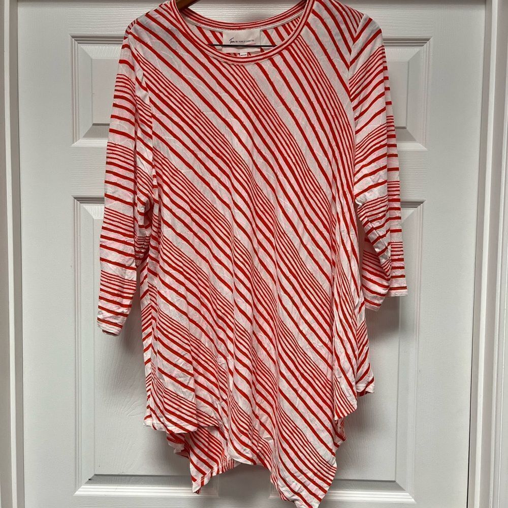 Two by Vince Camuto Orange & White Striped Handkerchief Tunic sz 2X EUC